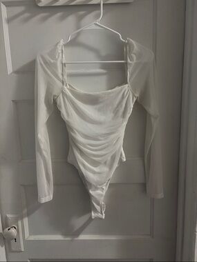 Princess Polly Women's White Long-Sleeve Draped Bodysuit